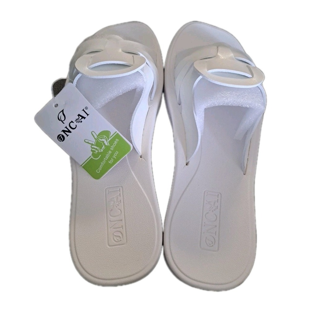 ONCAI Womens White Flat Slip‎ On Sandals Sz 8.5 NWT - Picture 3 of 4